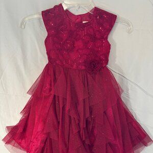 Girls Jona Michelle dress: red with floral details and tulle - NWT